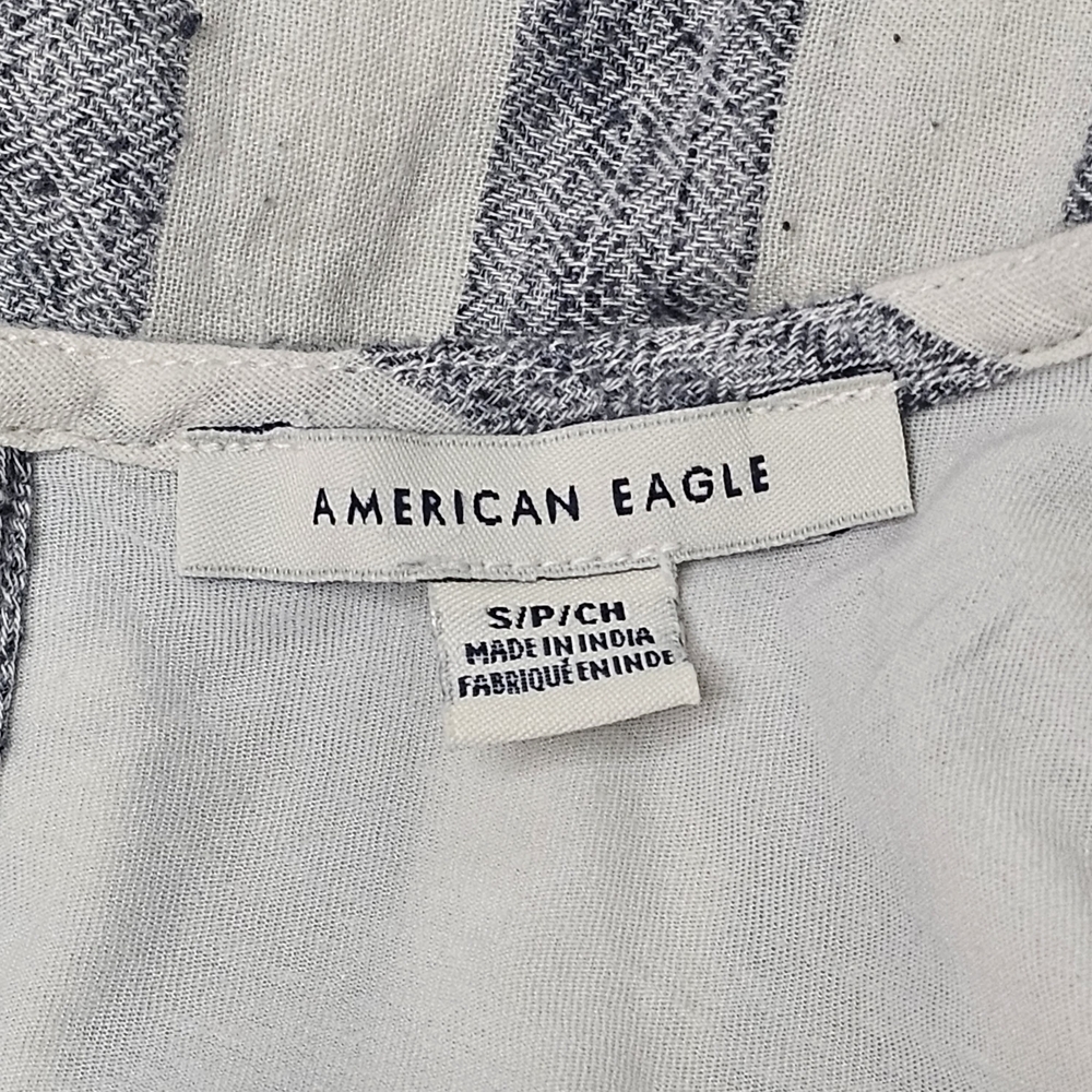 American Eagle Striped Grey White Gray Wrap Tie Back Romper Size XS Cotton - Picture 3 of 15